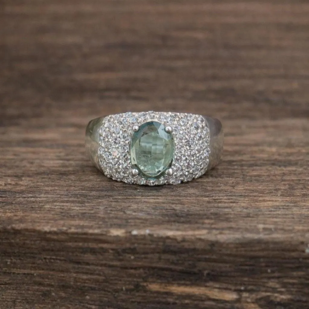 Natural Zambian Emerald Ring 925 Sterling Silver Ring- Bluish Green oval Gemstone Ring- Statement Silver Jewellery- Vintage Style Jewellery - Image 3