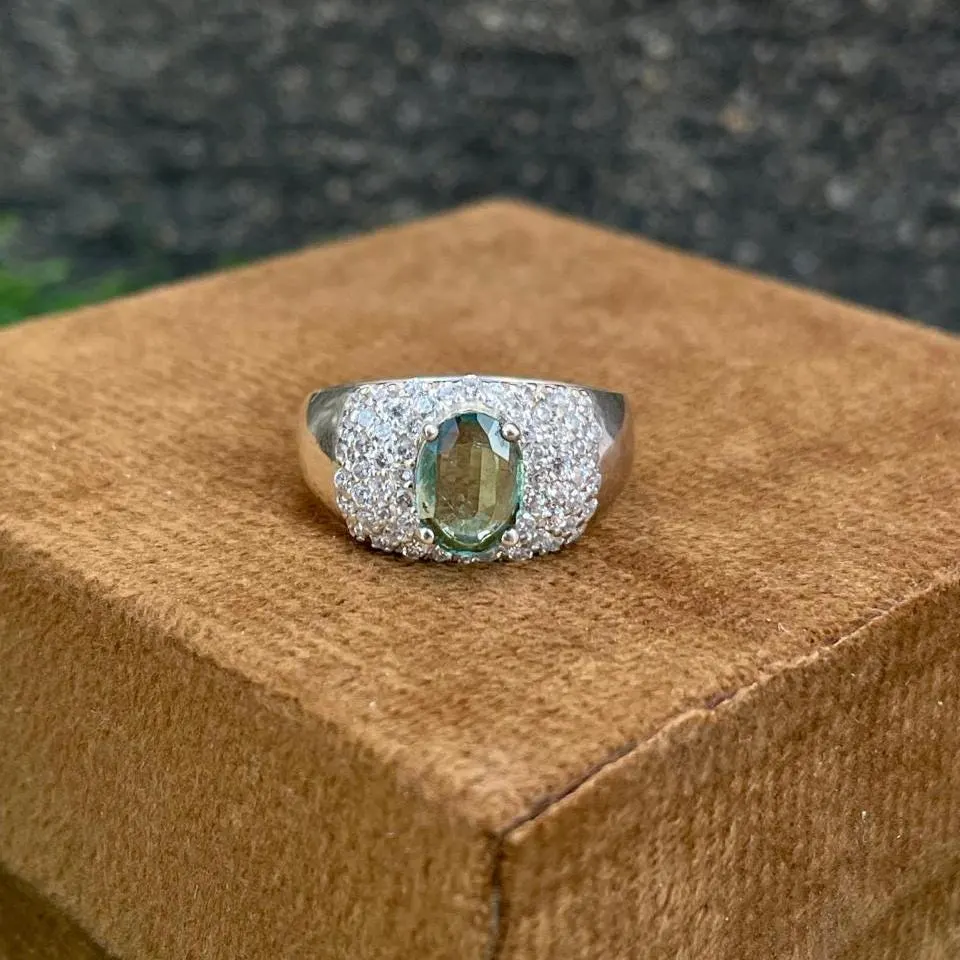 Natural Zambian Emerald Ring 925 Sterling Silver Ring- Bluish Green oval Gemstone Ring- Statement Silver Jewellery- Vintage Style Jewellery - Image 4