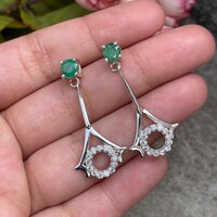 Natural Emerald Drop Earrings- 925 Sterling Silver Dangle Earrings- Vivid Green Gemstone Earrings- Minimalist Jewellery- May Birthstone