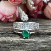 Natural Zambian Emerald Ring 925 Sterling Silver- Elegant Silver Statement ring- May Birthstone Ring- Round Emerald Ring- Anniversary Gift