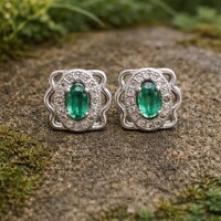 Natural Zambian Emerald Stud Earrings- 925 Sterling Silver Earrings- Geniune Green Emerald Earrings- May Birthstone Jewellery