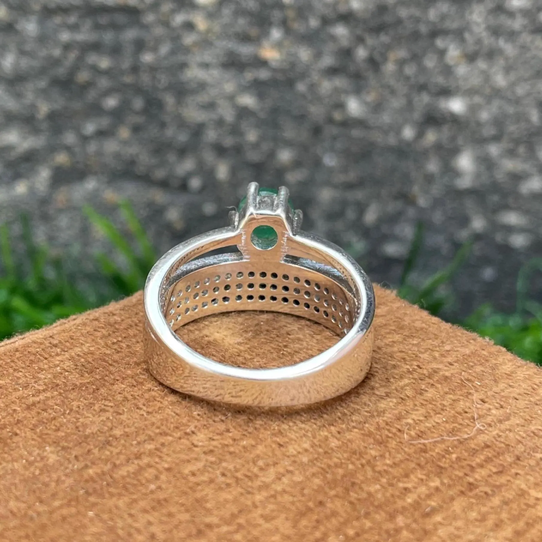 Natural Zambian Emerald Ring 925 Sterling Silver- Elegant Silver Statement ring- May Birthstone Ring- Round Emerald Ring- Anniversary Gift - Image 2