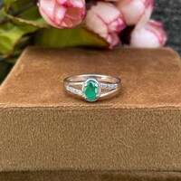 Natural Zambian Emerald Ring- 925 Sterling Silver- Oval Emerald CZ Ring- May Birthstone Ring- Vintage Promise Ring- Gift For Her