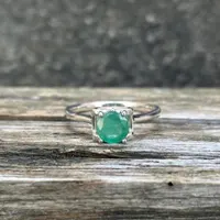 Natural Zambian Emerald Ring 925 Sterling Silver- Green Emerald Engagement Ring- Heart Detail Setting- May Birthstone Ring- Minimalist Ring