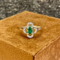 92.5 Sterling Silver In Natural Zambian Emerald Ring- Vintage Floral Design Ring- Classic Engagement Ring- Elegant Jewellery- Gift For Her