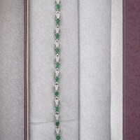 Natural Zambian Emerald Bracelet With CZ- 925 sterling Silver Bracelet- Geniune Green Emerald- Anniversary Gift For Her