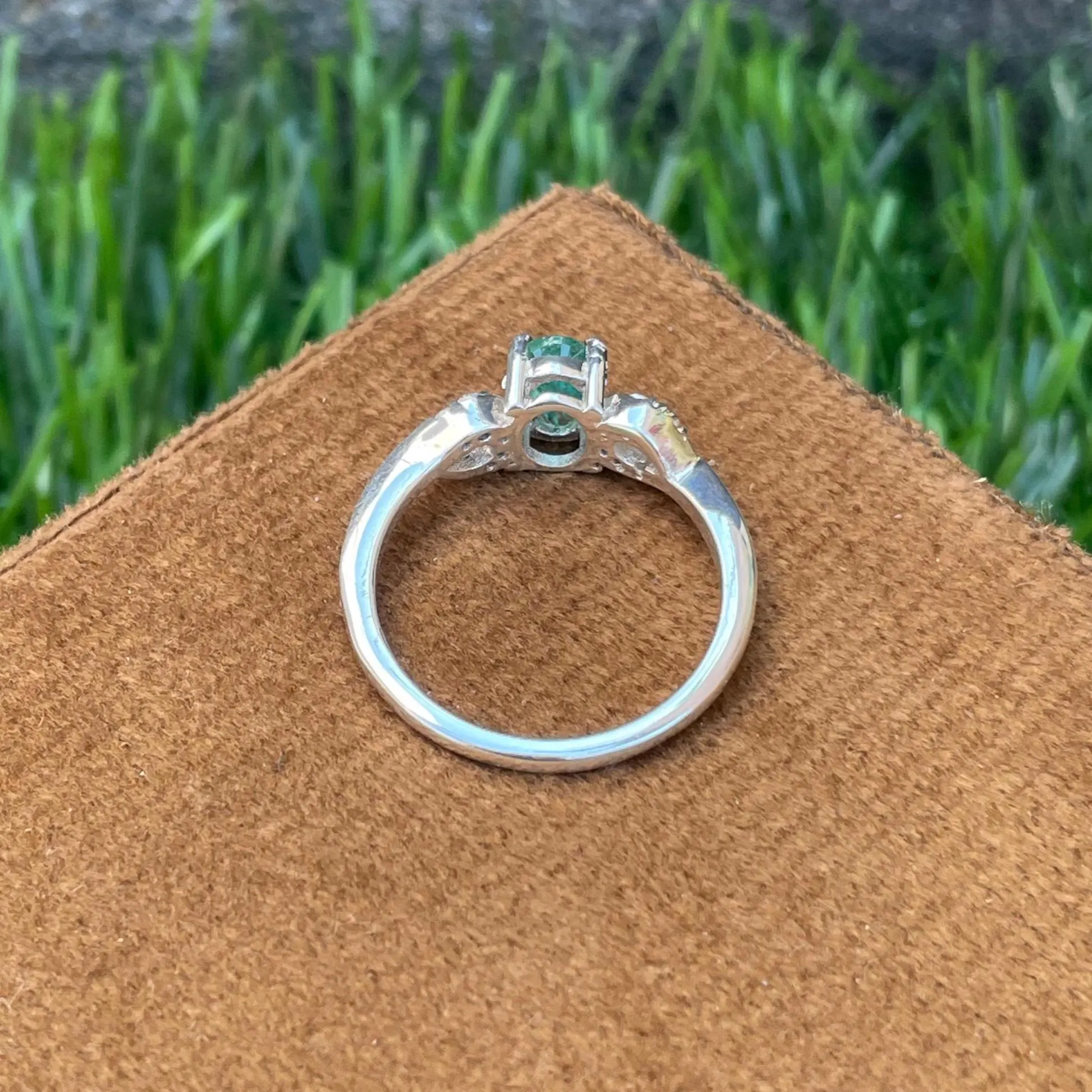 Natural Zambian Emerald Ring 925 Sterling Silver- Bluish Green Oval Emerald- Statement Ring- May Birthstone Jewellery Gift - Image 3